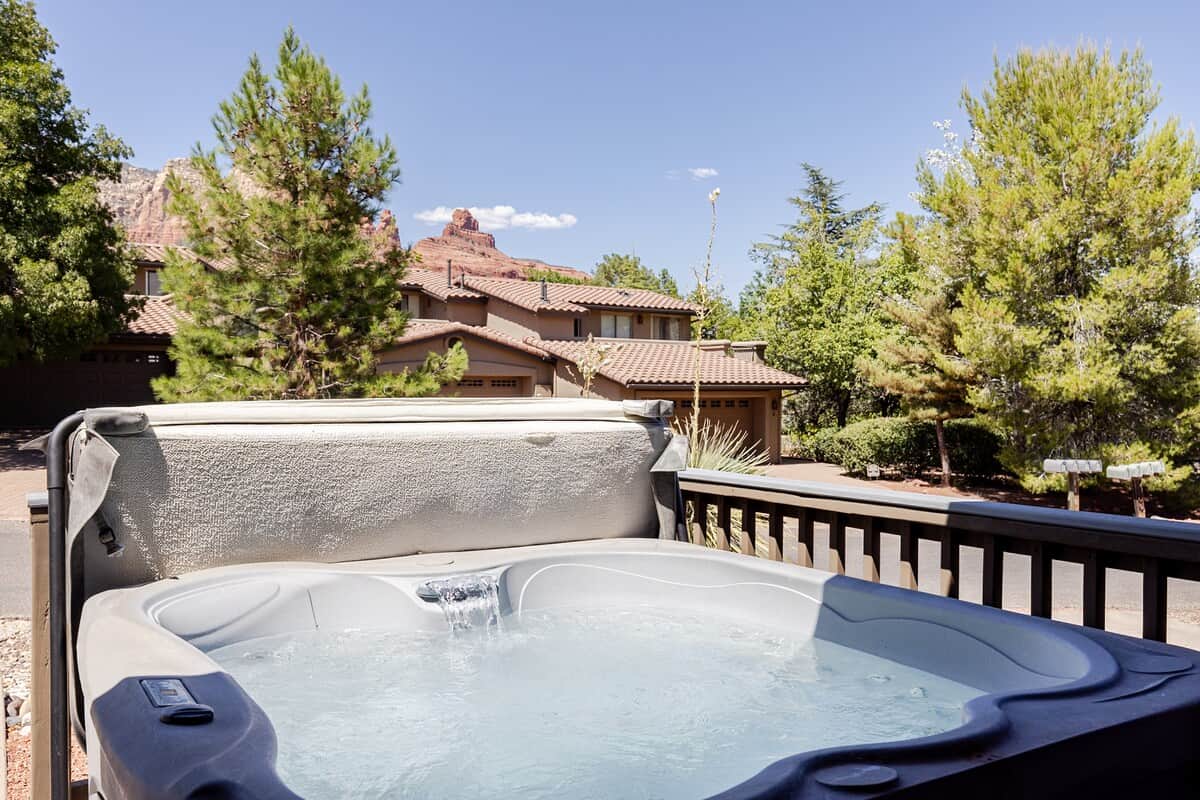 Unwind in your private hot tub after a day exploring Sedona's breathtaking red rocks.