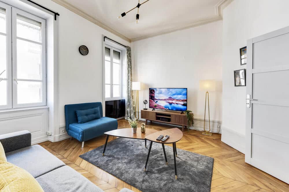 Grand salon avec télévision