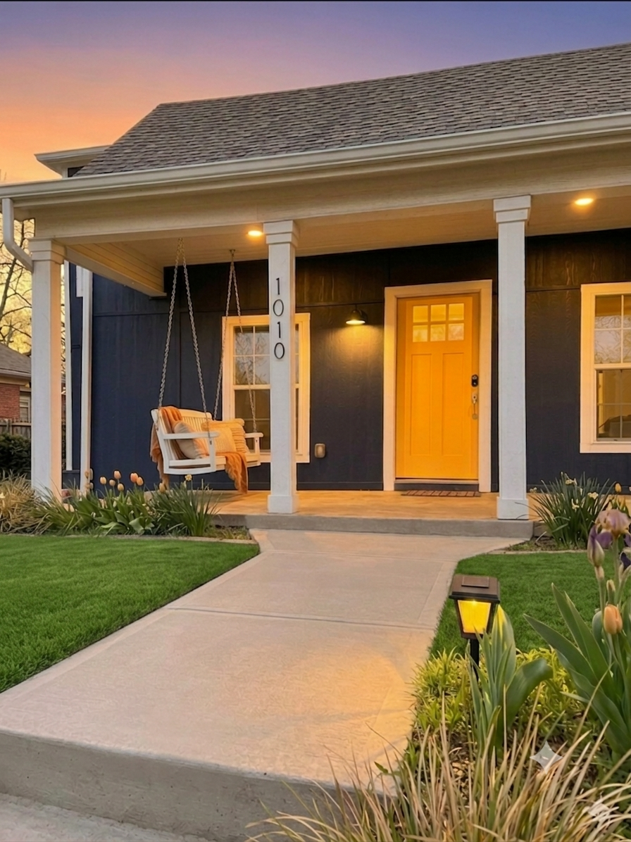 Front of home with swing Front of home with swing