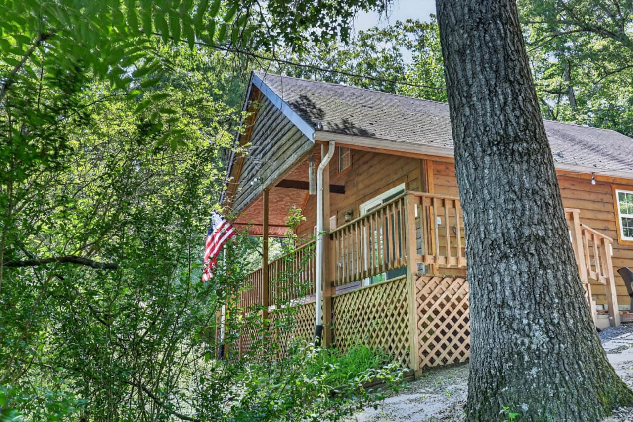 cabin view from the woods