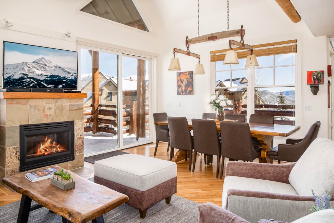Living room with cozy fireplace