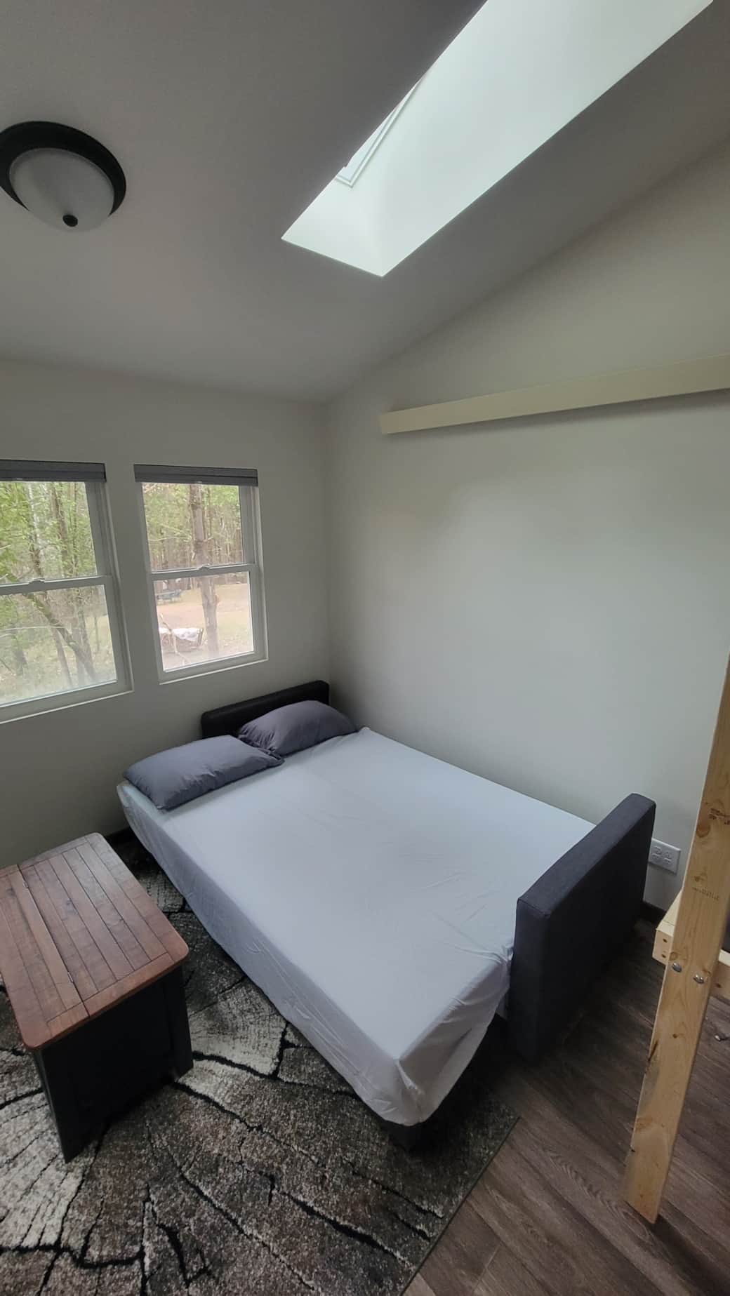 Couch pulled out into a full sofa bed