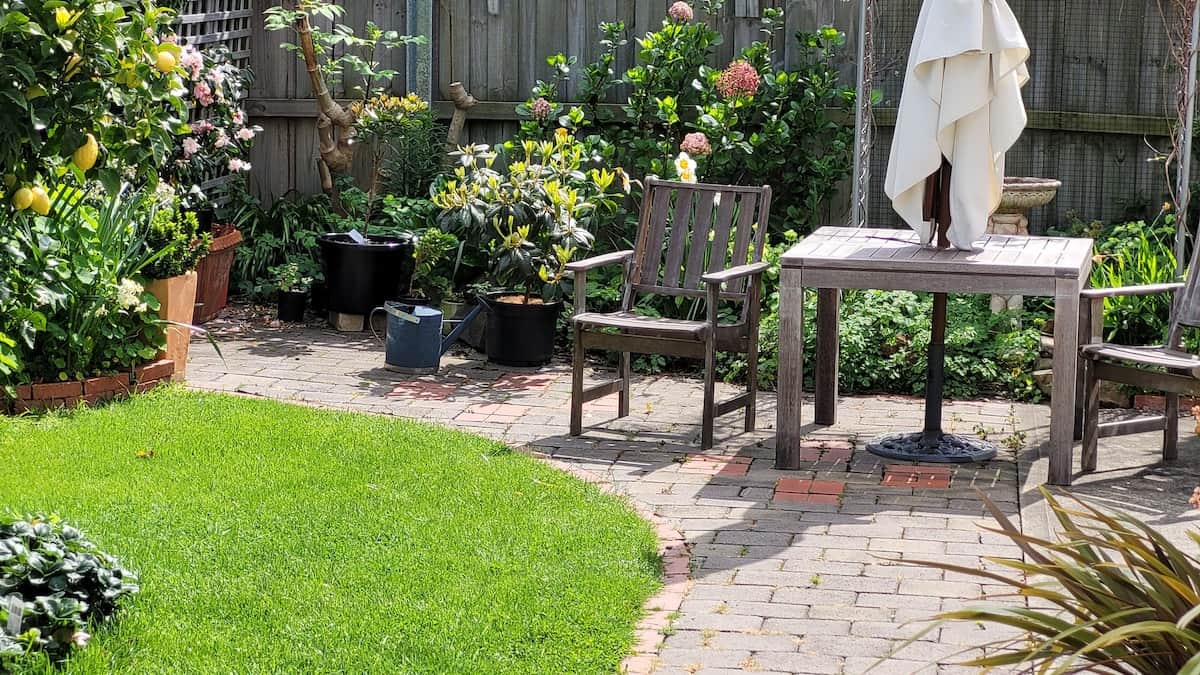 This is a view from your livingroom.  In warm weather enjoy your breakfast surrounded in season by flowers, camellia and rhododendron blooms, lemons and strawberries in season.