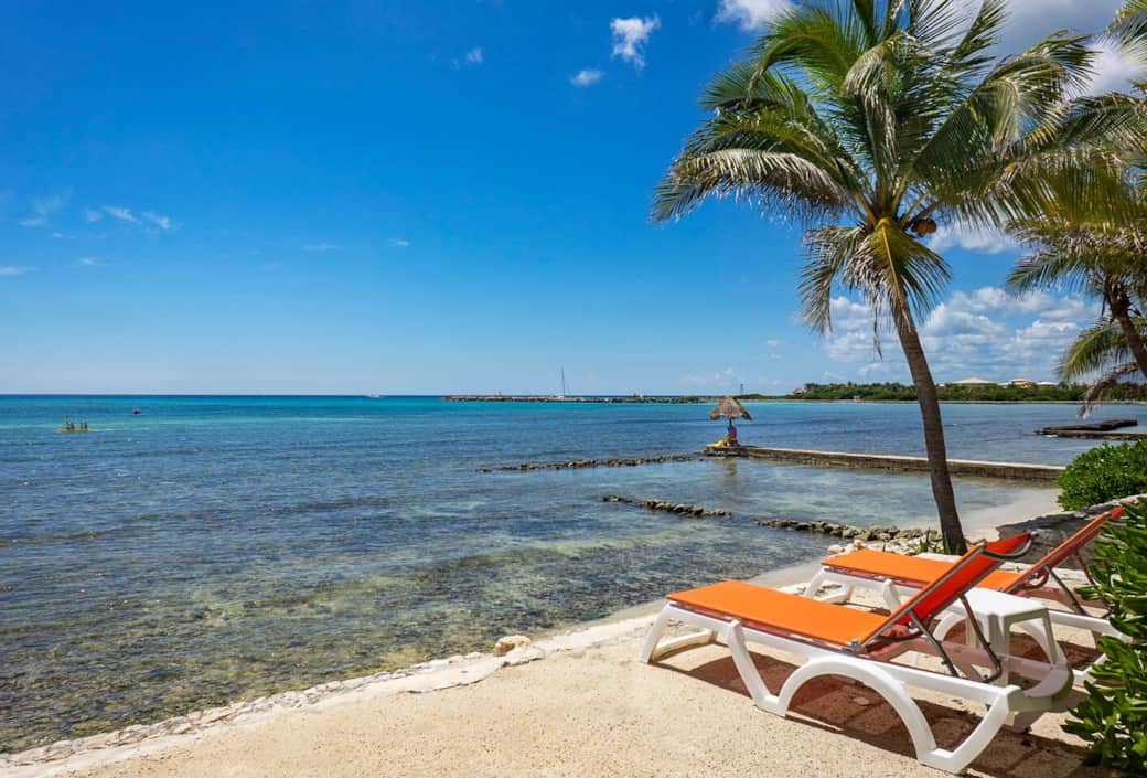 Sun loungers on beach