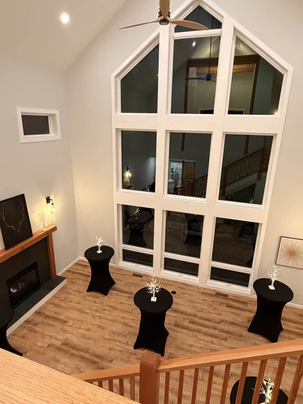 Barn lobby with fire place