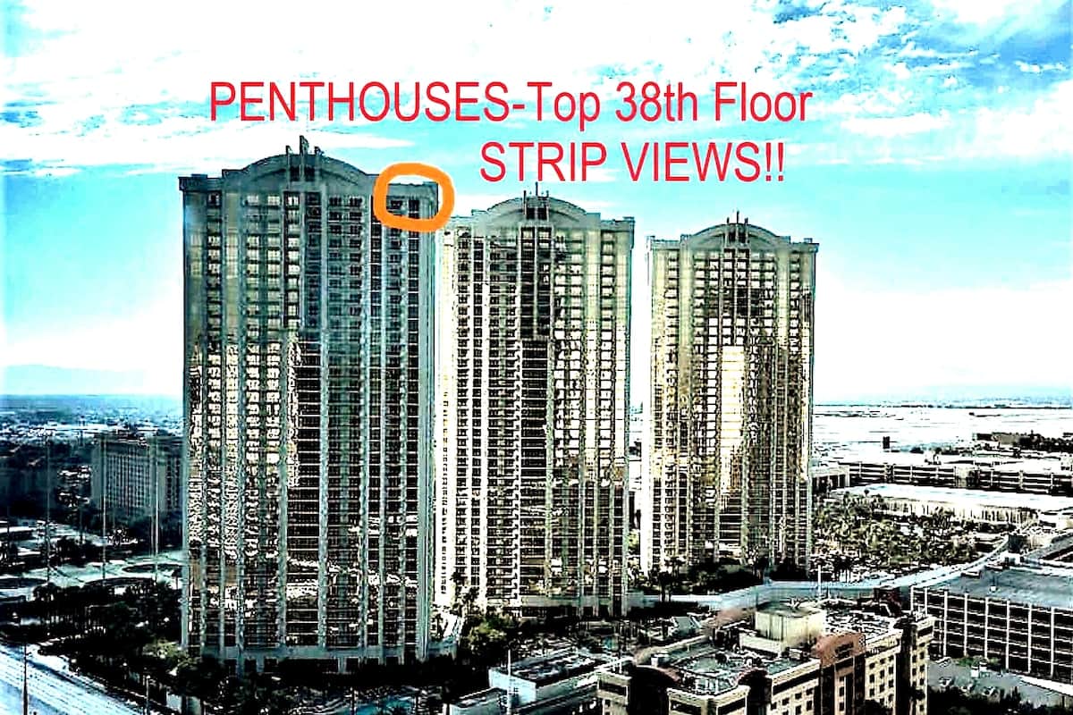 MGM Signature Top Floor Penthouses-2 adjacent 38th floor UPPER Penthouses in Tower 3 Facing the Strip with Balcony!  There are no finer suites available at the MGM Signature!Sleeps up to 8 in 2 King beds, 2 sofa sleepers,and 3 baths.Unbeatable views!