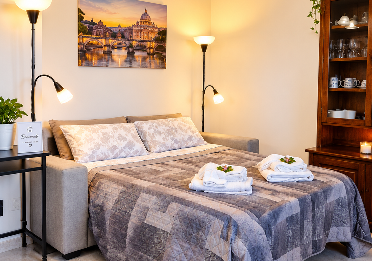 Soggiorno Divano letto aperto AP Holiday House Roma