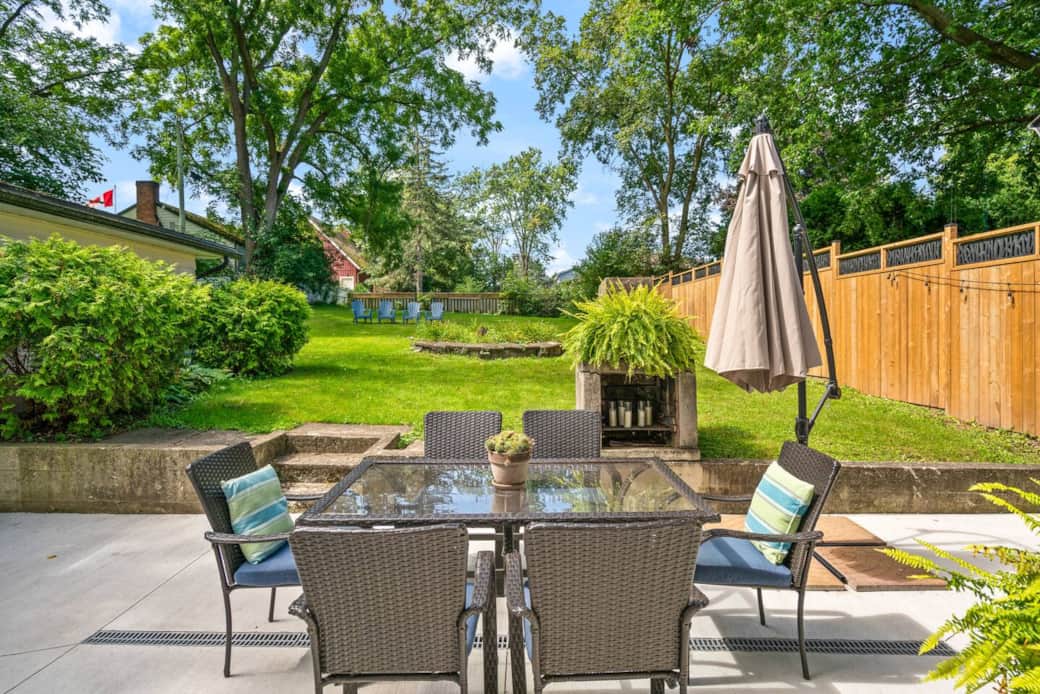 Peaceful backyard with large patio area