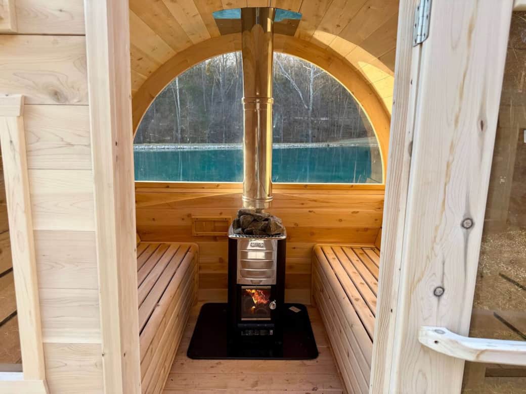 The wood-heated sauna in action