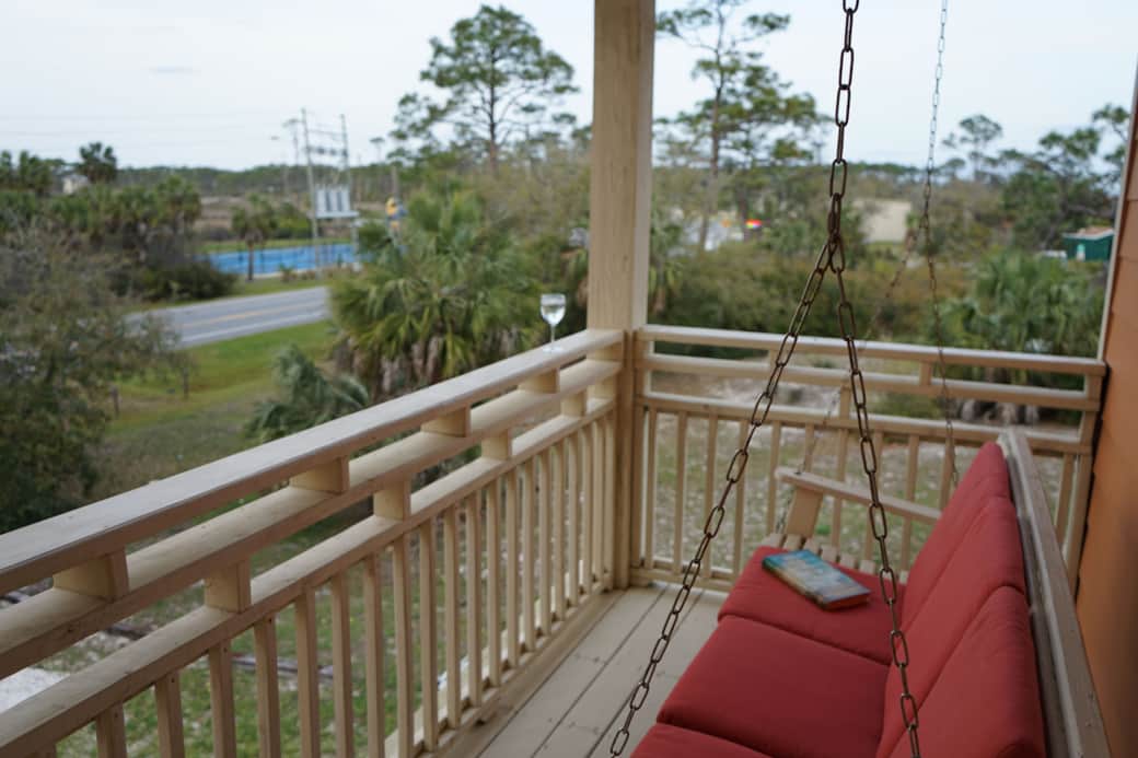 Porch swing facing the bay