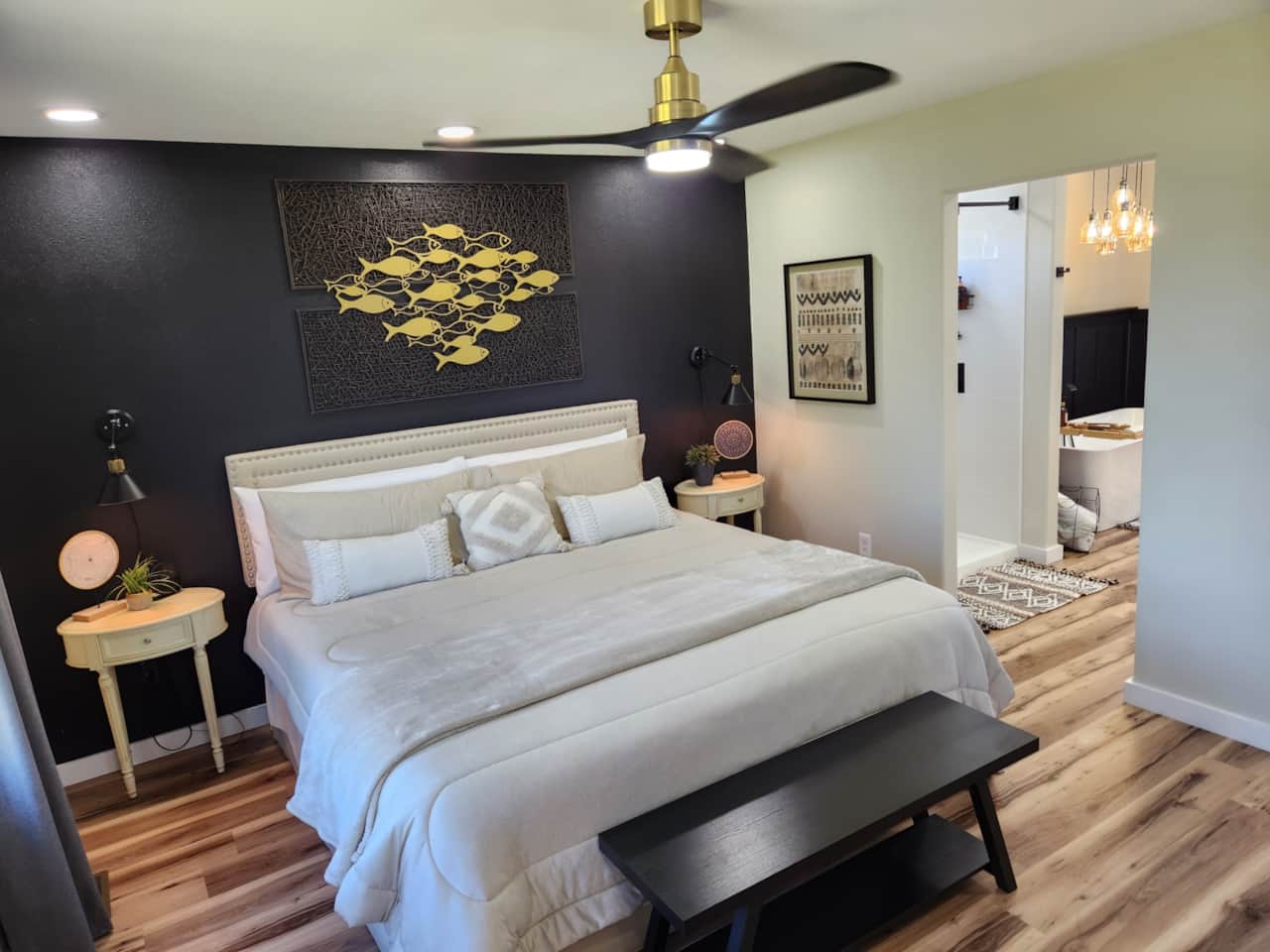 Rest & rejuvenate in the master bedroom king size bed with memory foam and soft plush pillows.