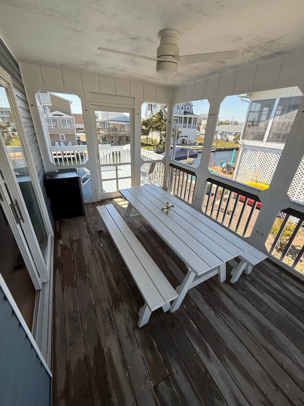 Screened porch with mini fridge