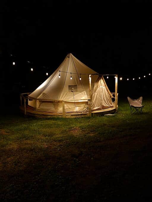 Yurt with string lights 