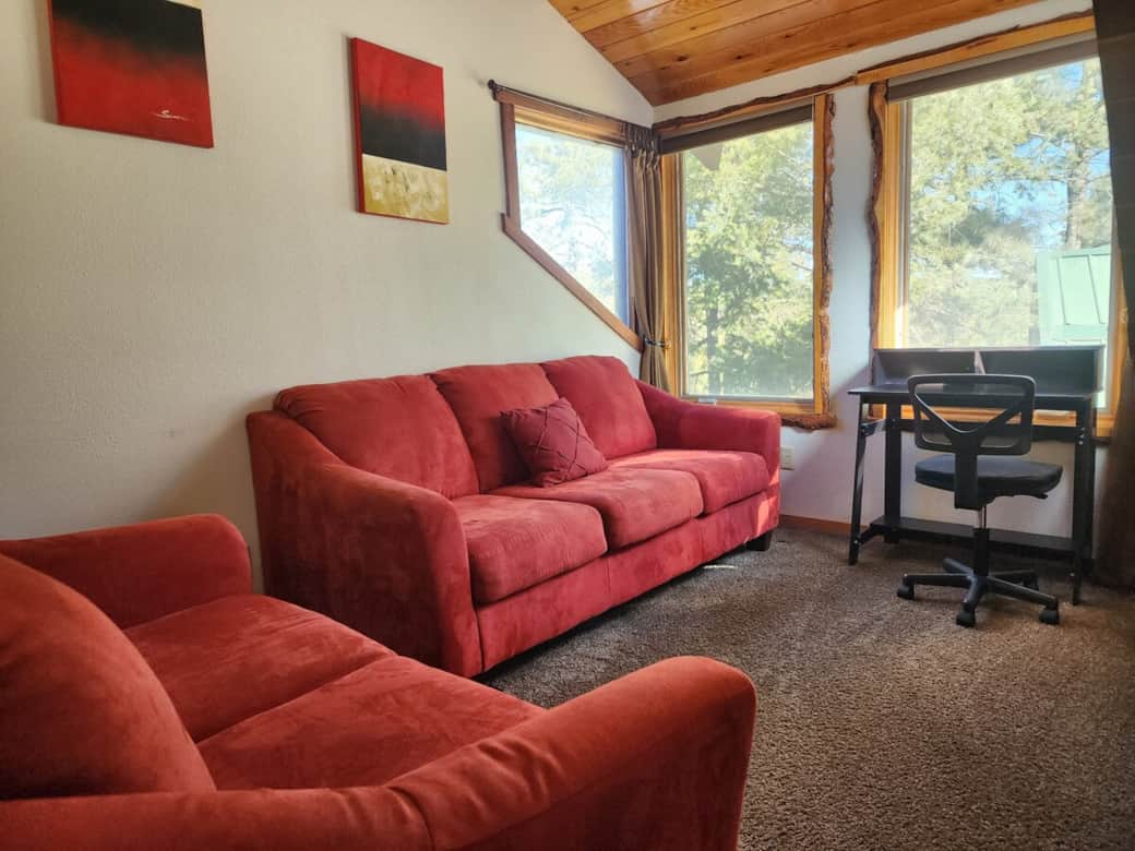 Work space nook with a view in queen bedroom