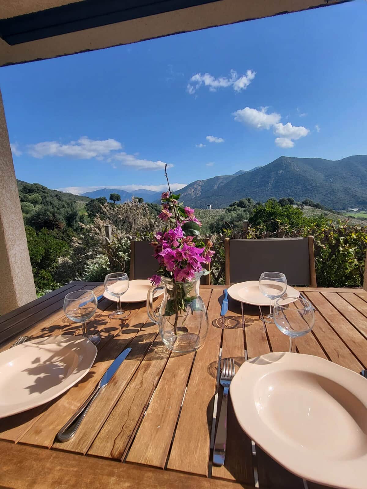 Repas en extérieur avec vue sur la nature Corse