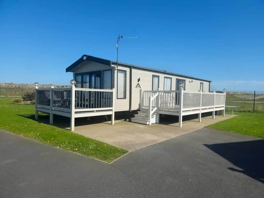 The Retreat Atlantic caravan and decking in Kinmel Bay, North Wales