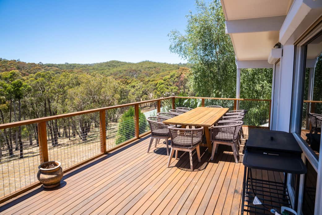 10 seat dining setting on the upstairs deck