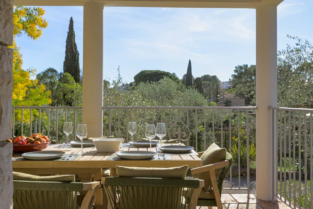 View over garden and pool