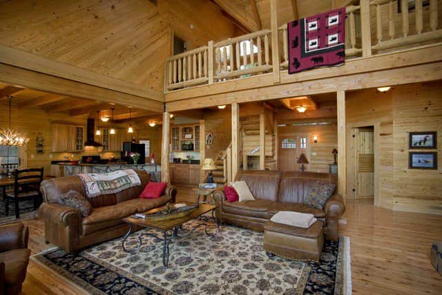 Rustic and Open Great Room in the Waterfront Luxury Log Home on Lake Anna