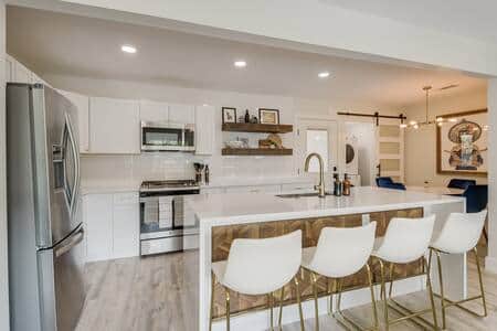 Kitchen area with countertop seating