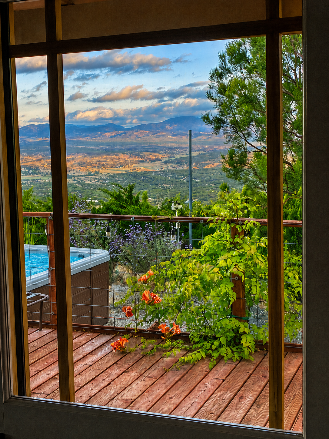Colorful mountains through the window