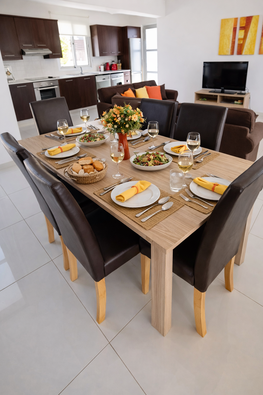 Modern dining in open kitchen setting