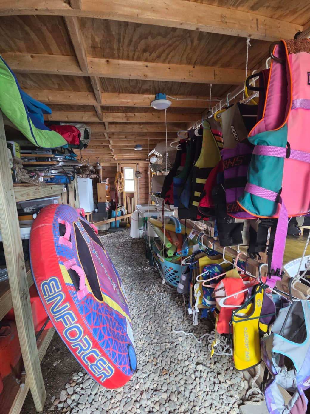 Life jackets, rafts, noodles and a tube for tubing are available for more water fun