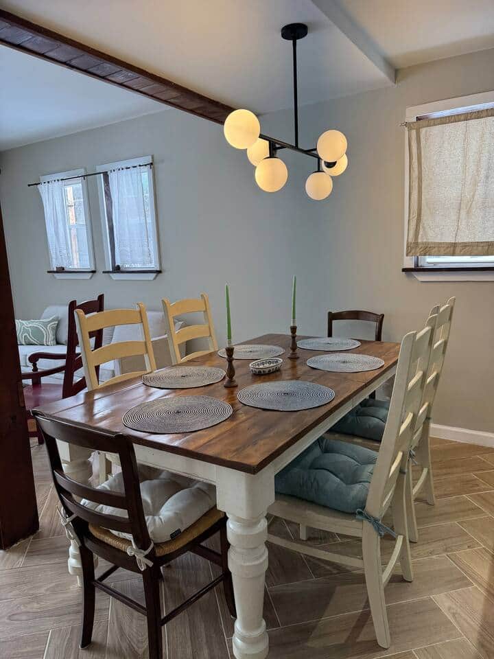 Country style dining room at the Lanesville farmhouse seats six