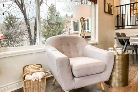 Comfy chair in the living room. High quality furniture and accessories.