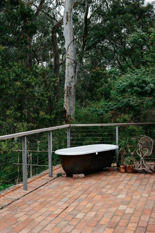 The outdoor bath equipped with a hot water tap. The outdoor bath equipped with a hot water tap.