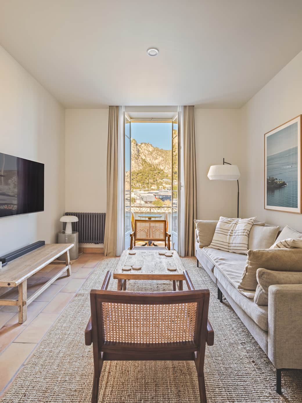 Living Room with balcony overlooking the Port de Plaisance