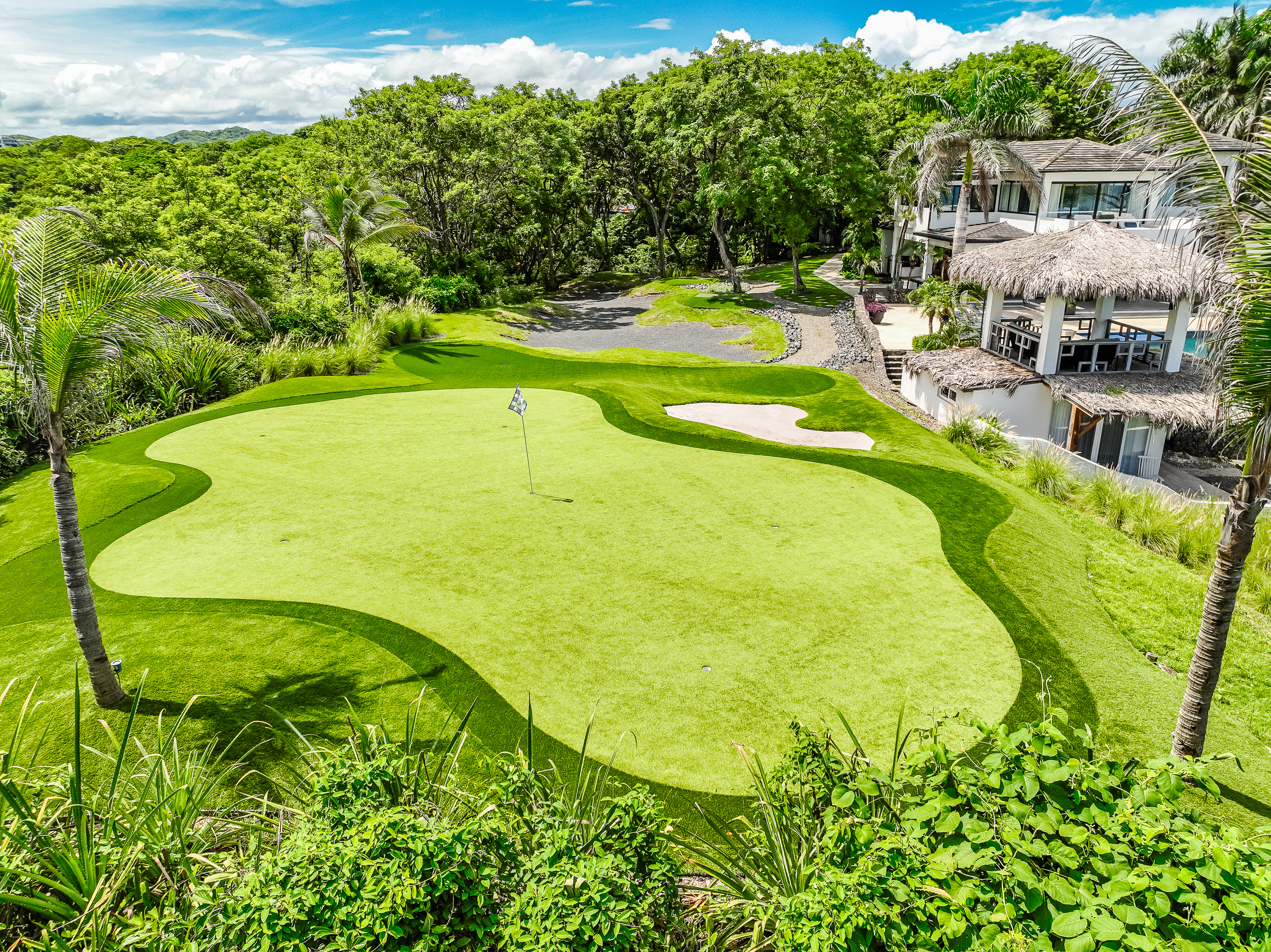 Aerial view of the villa and new 3 part golf feature