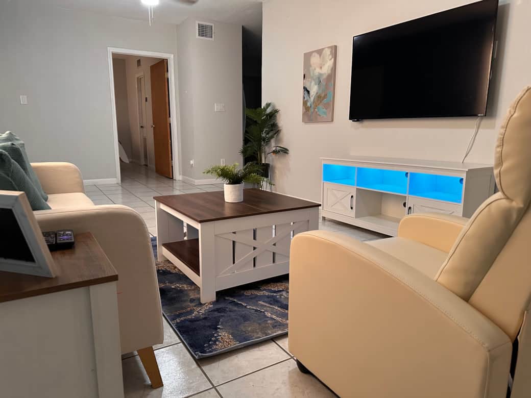 65 inch T.V. In living room with free WiFi. 