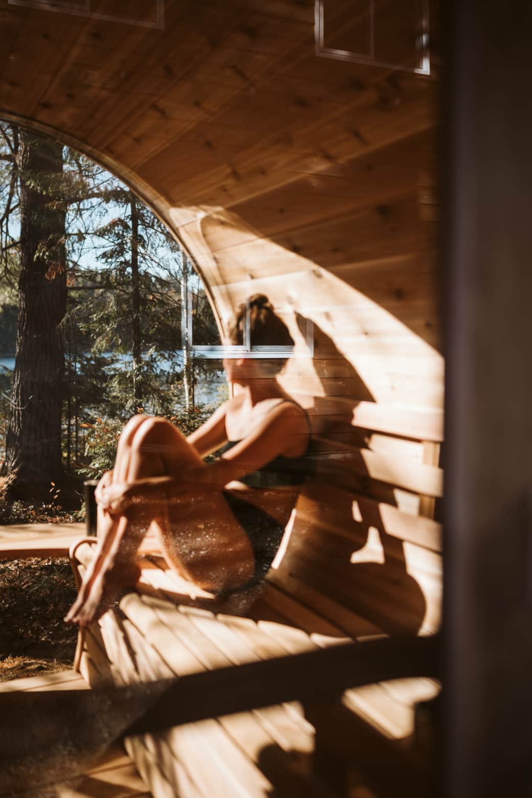 Barrel sauna with a fish eye Barrel sauna with a fish eye