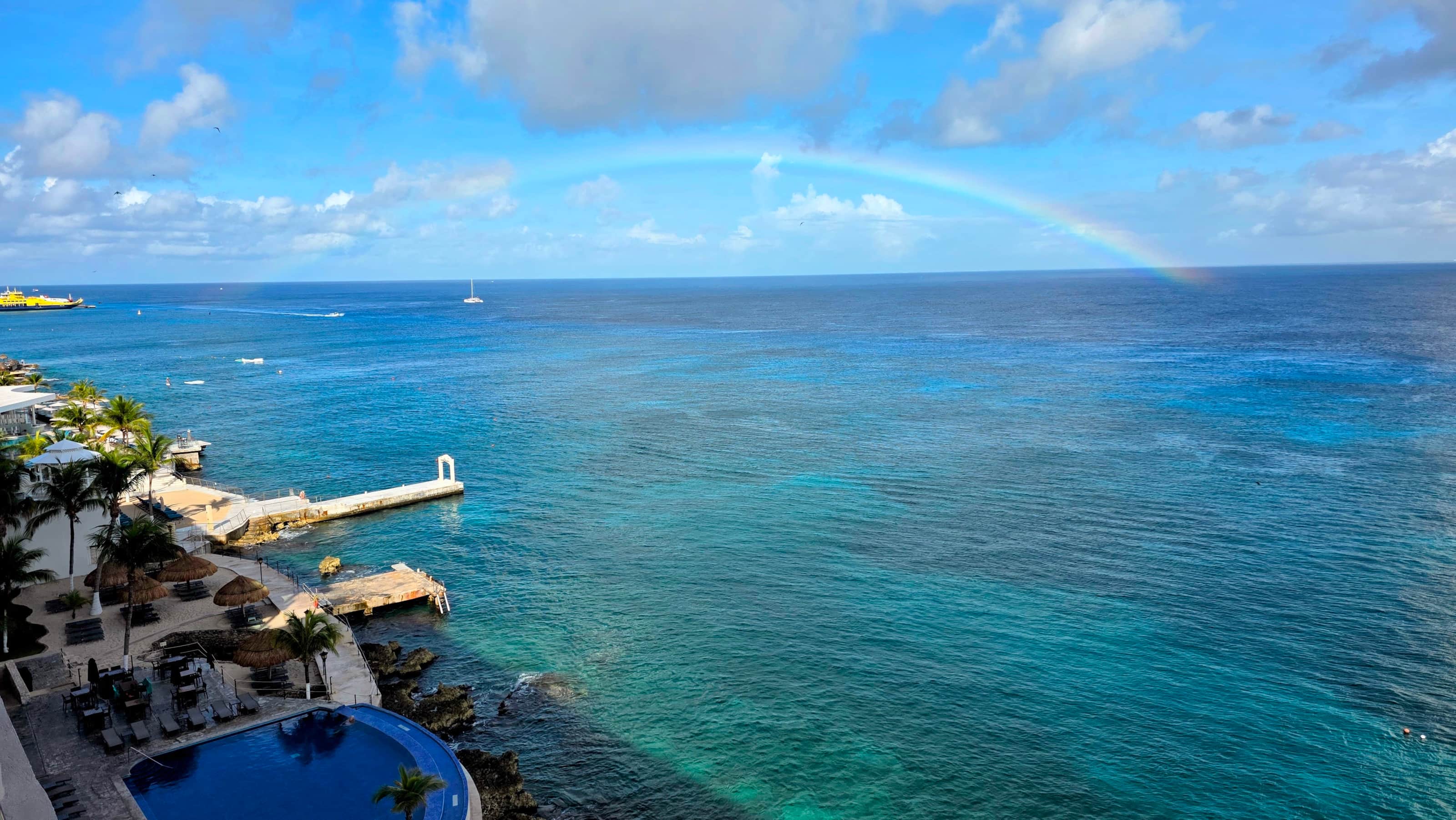 Rainbow over El Cantil and the Caribbean Sea in Cozumel, Mexico