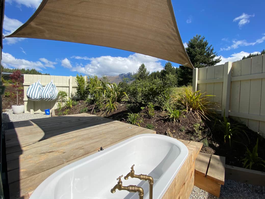 Private bath with mountain view