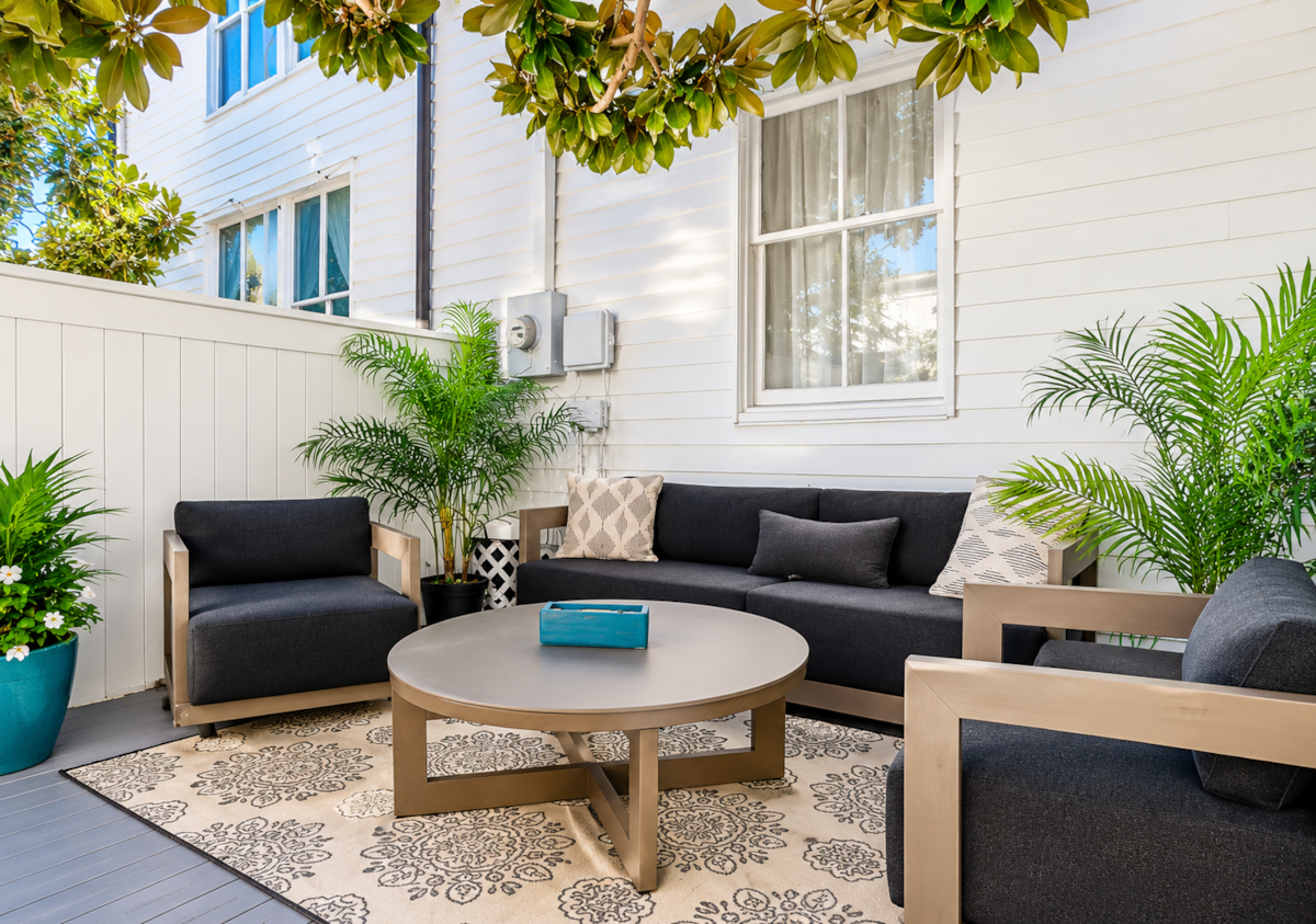 Newly expanded courtyard area at White Magnolia Galveston.