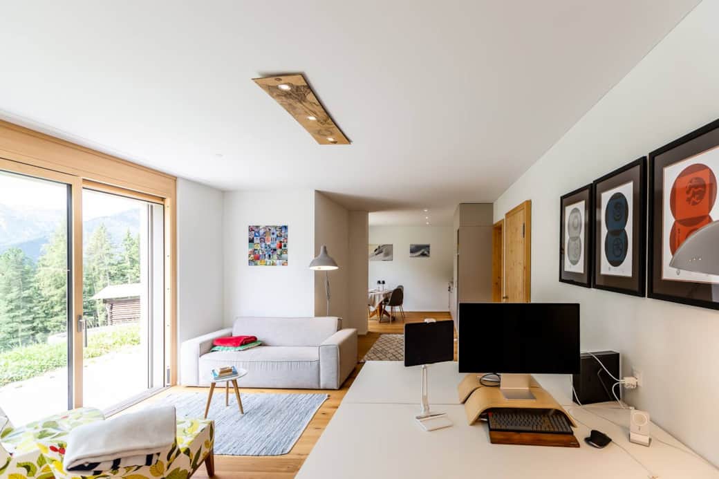 Your home office away from home — with two monitors and a spacious desk setup.