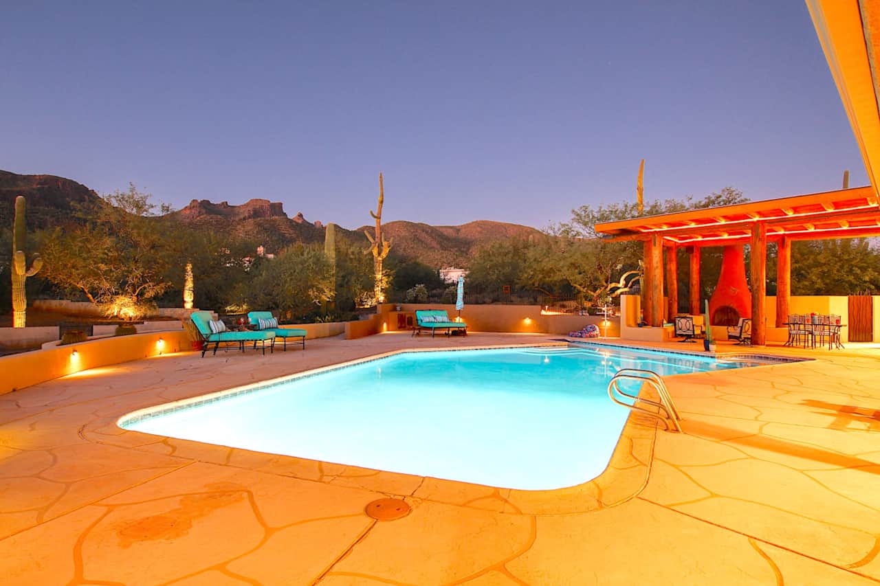 Patio, pool and views