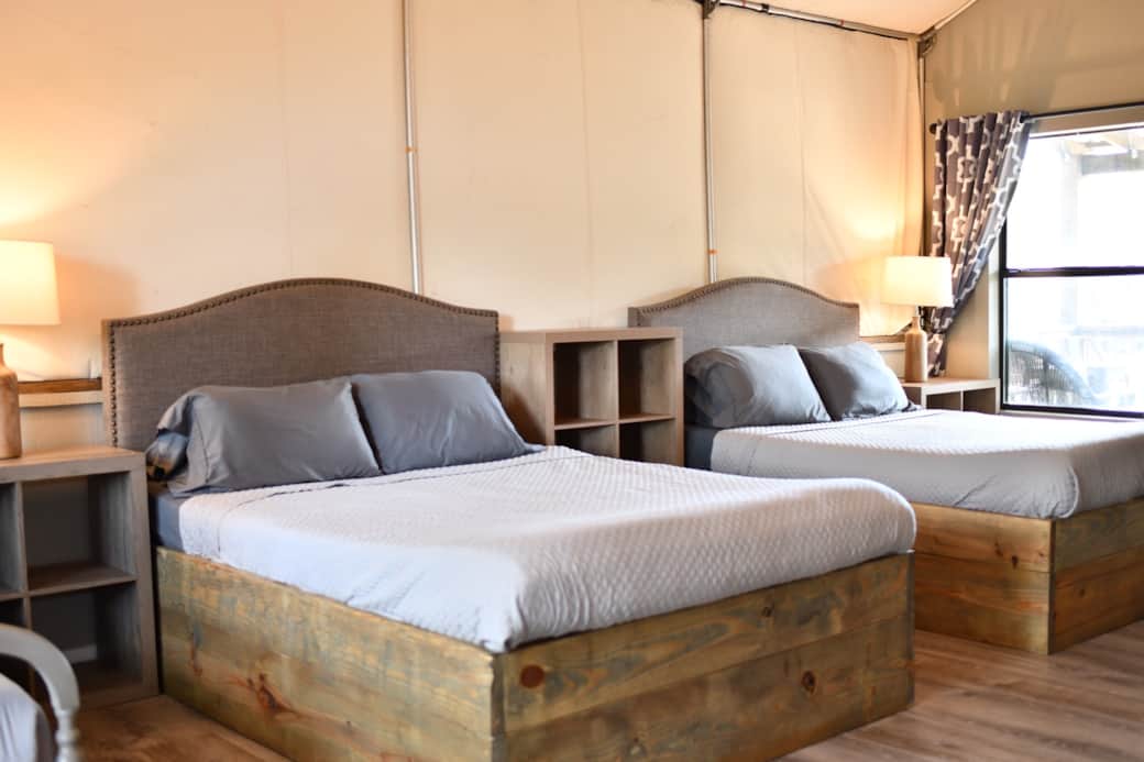 Each Birdhouse Cabin has 2 queen beds and 2 twin beds Each Birdhouse Cabin has 2 queen beds and 2 twin beds