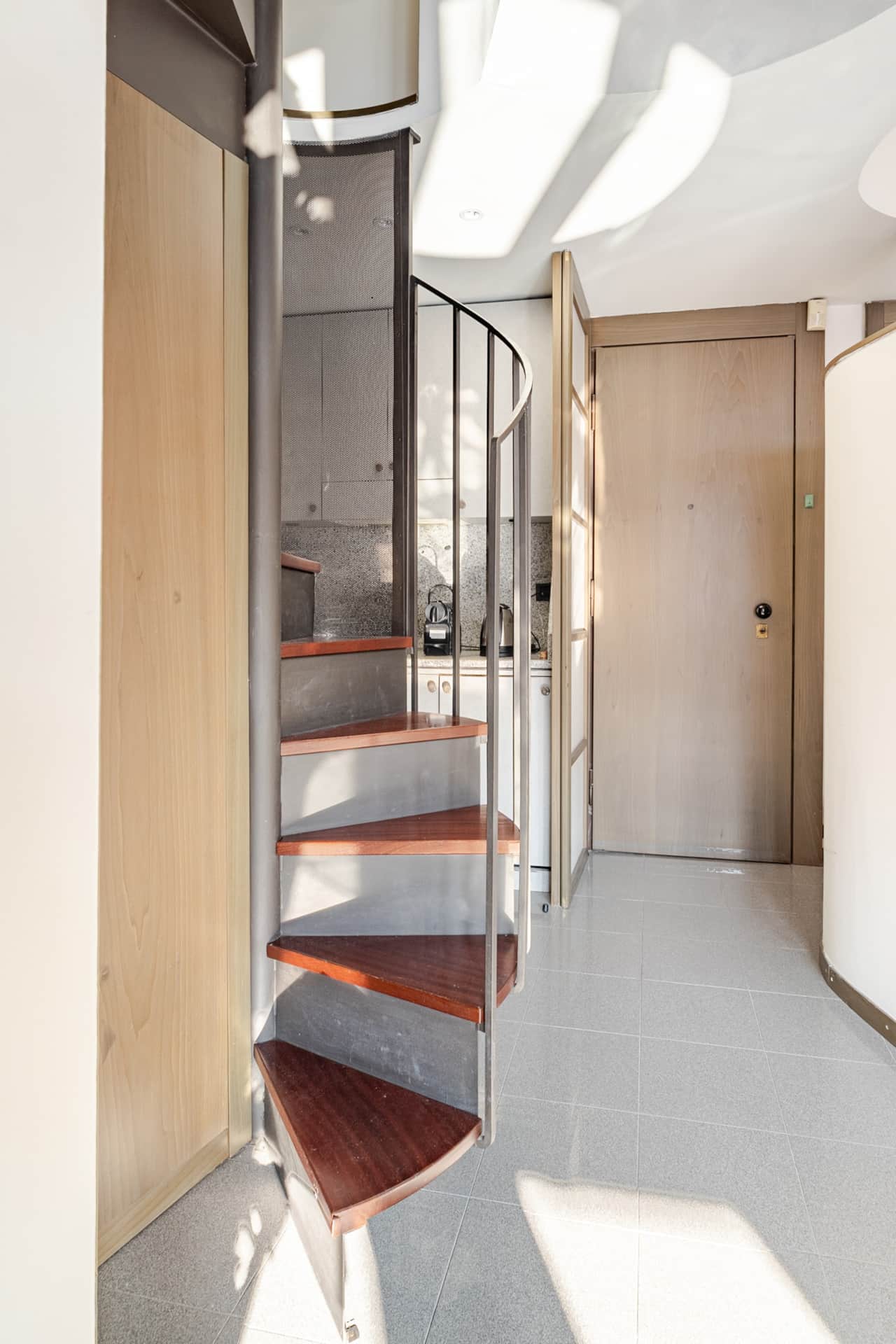 Bedroom with wooden wardrobe and double bed