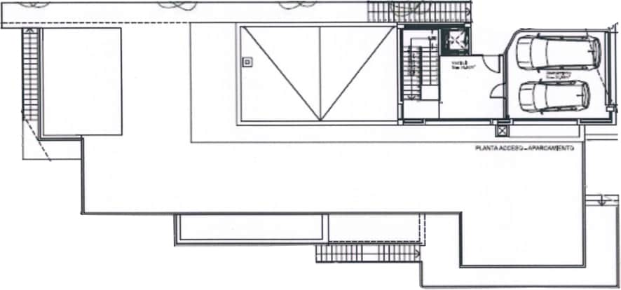 Planta do rés-do-chão: entrada e garagem