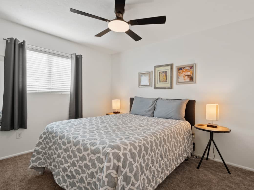The upstairs has three private queen bedrooms.