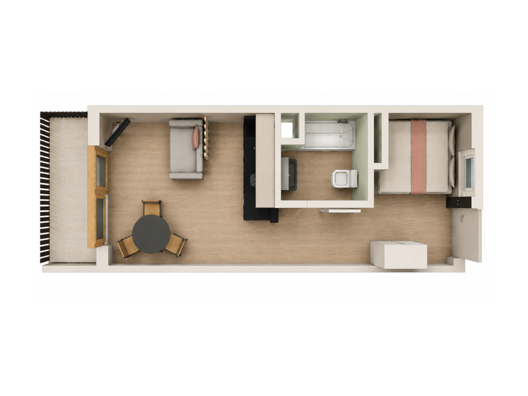Grundriss der Ferienwohnung mit separater Schlafnische und Balkon, Leukerbad, Wallis