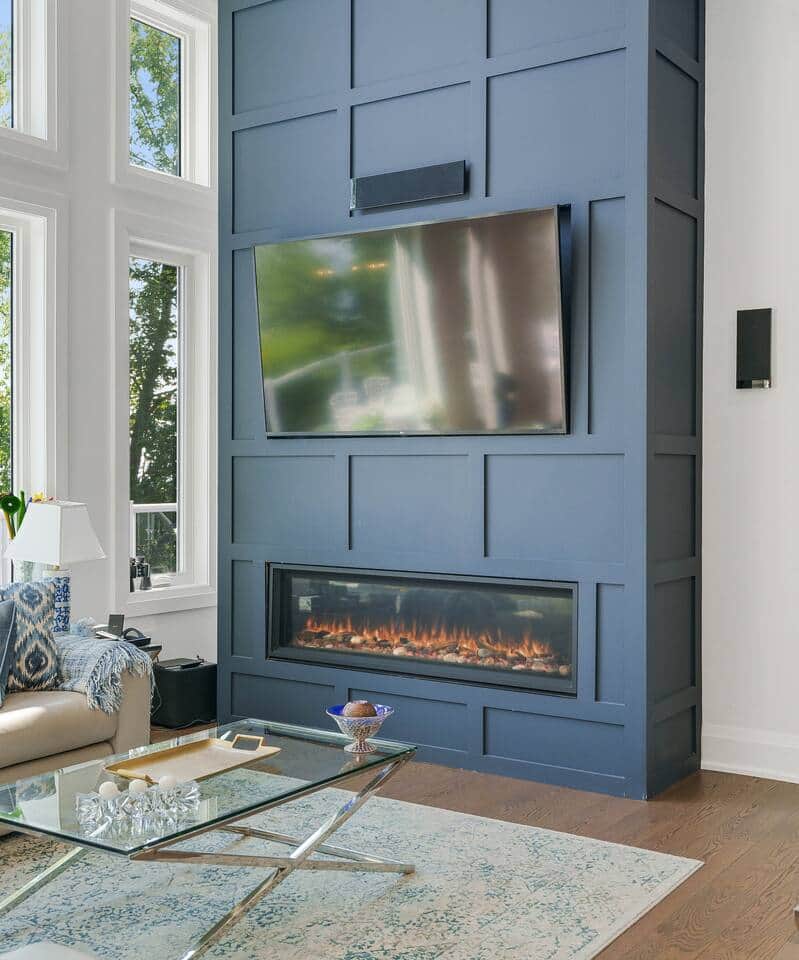 Feature wall with 70" tv and gas fireplace.