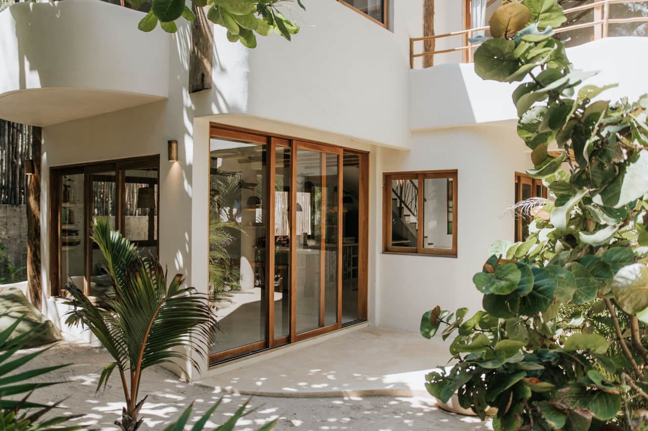 Glass doors to the outside gardens