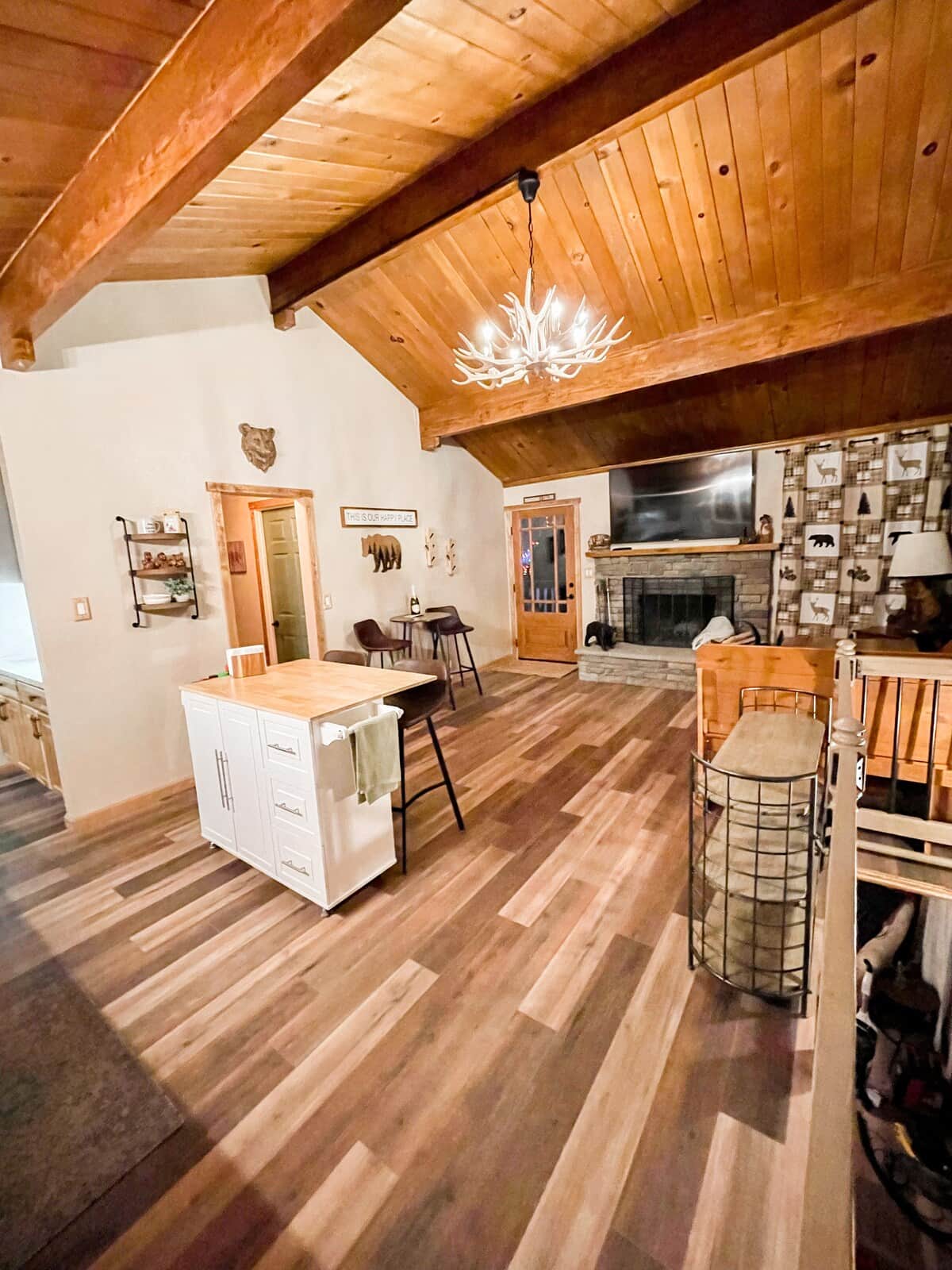 Upstairs Kitchen and Dining Area with Fireplace