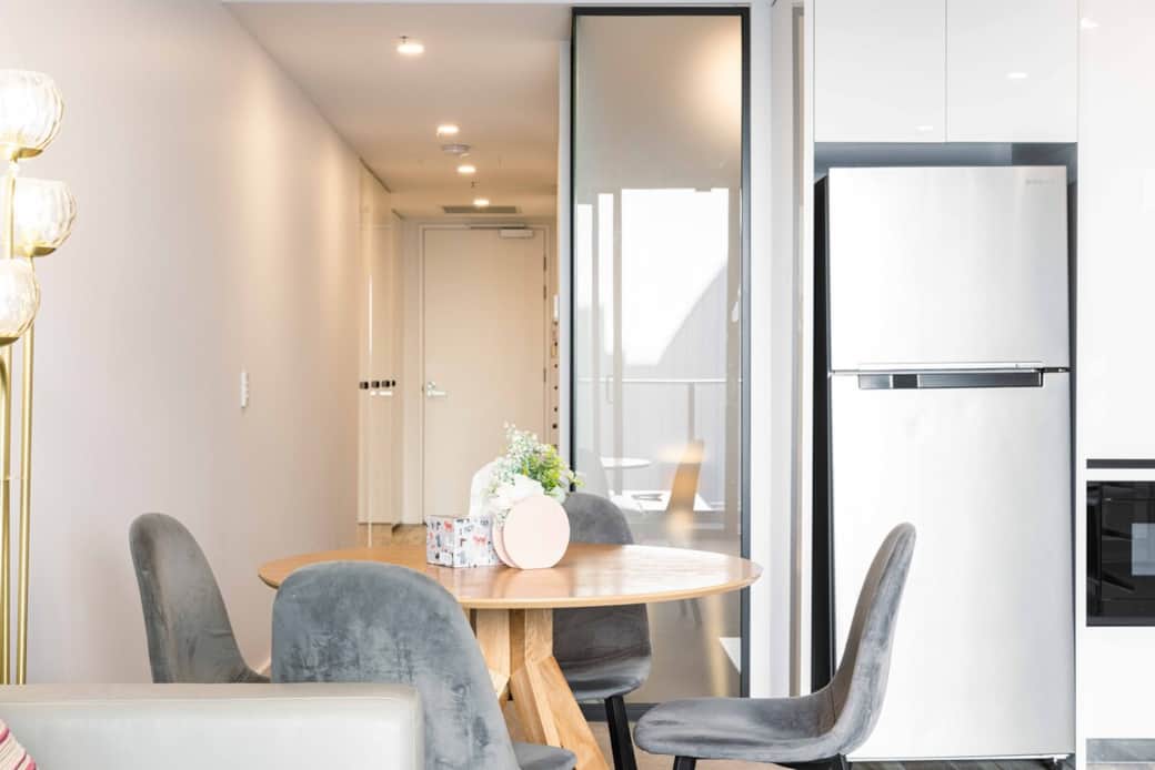 Blending comfort with style, our living and dining area is a welcoming retreat. With ample seating and a dining table for four, it's an ideal spot for relaxation and social gatherings.
