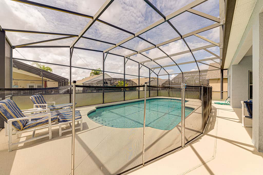 A truly sunny deck and pool area