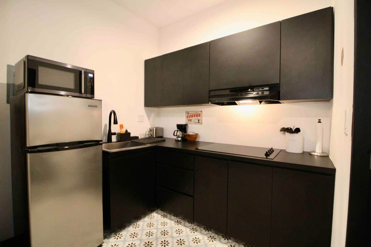 We provide an ice tray, a medium-sized microwave, and all the cleaning essentials you need during your stay.
